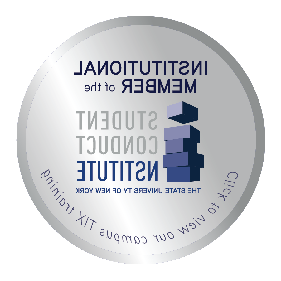 Badge for Institutional Member of the SUNY Student Conduct Institute, click to view campus TIX training
